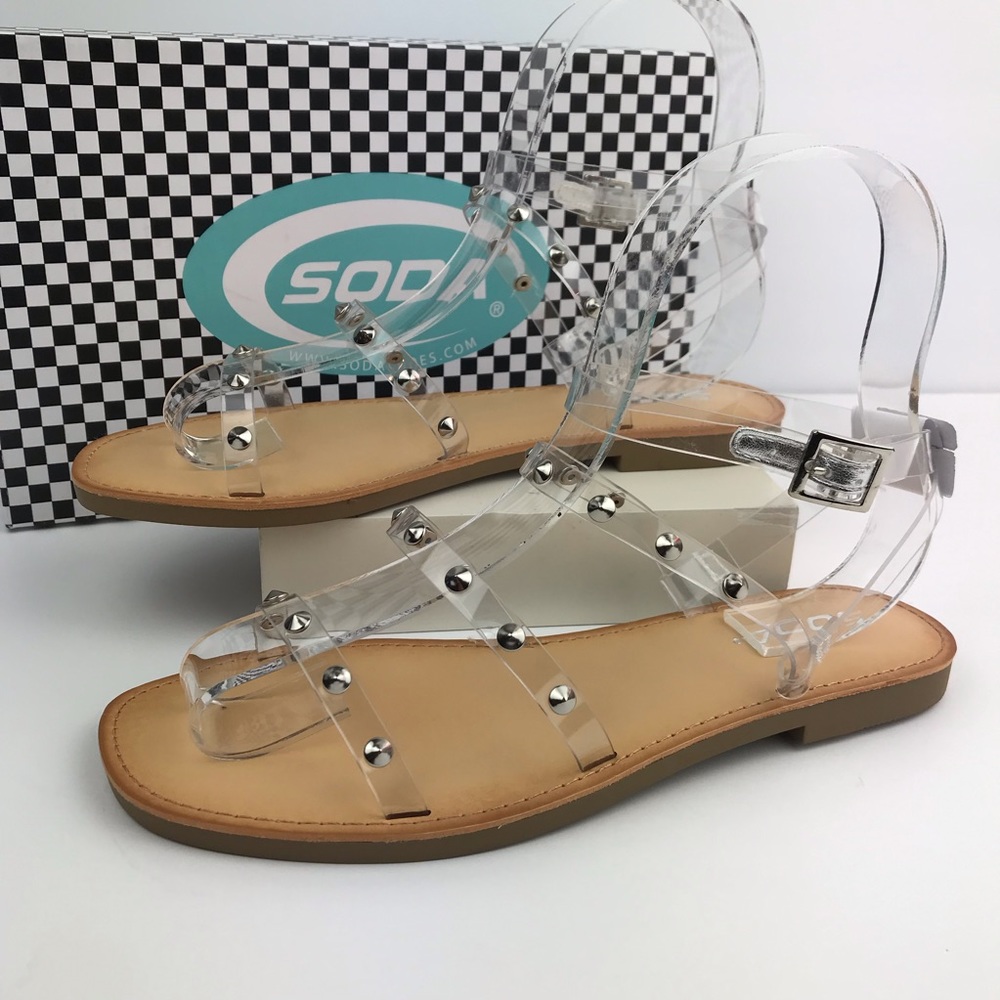 Clear Strappy Sandals Silver Studs DEDUCT-S Size 8.5